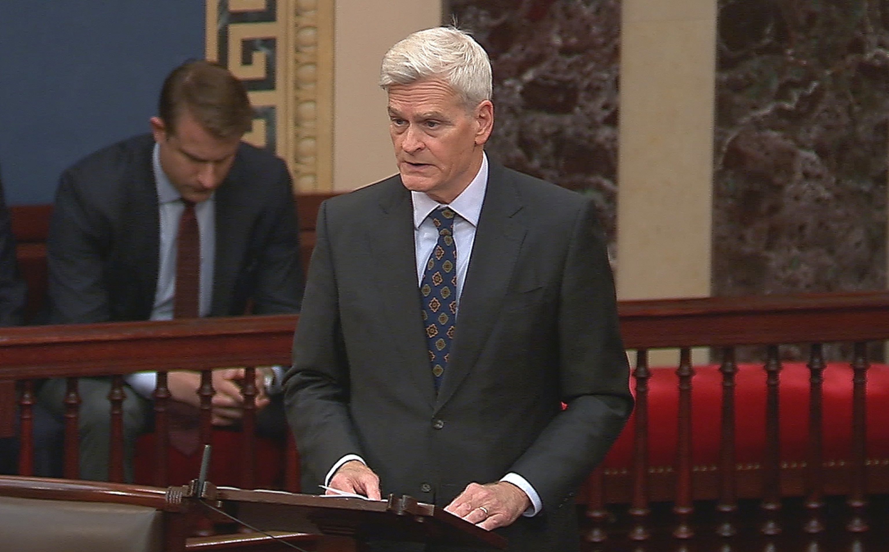 Sen. Bill Cassidy speaks on the floor of the Senate in Washington, August 7, 2026.Senate TV