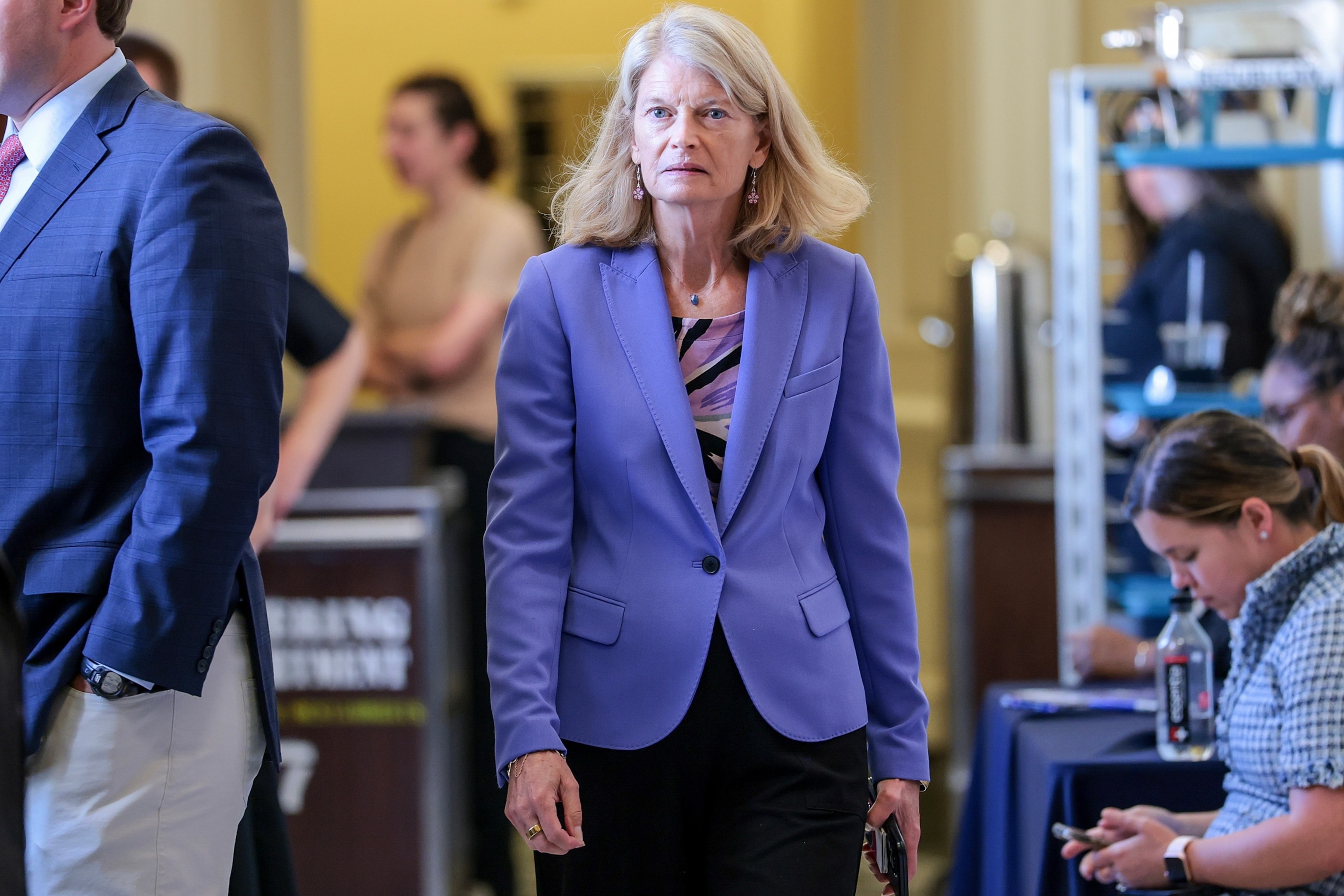 WASHINGTON, DC - AUGUST 06: U.S. Sen. Lisa Murkowski (R-AK) departs from a lunch with Senate Republicans at the U.S. Capitol Building on August 06, 2026 in Washington, DC. The U.S. Senate continues to negotiate a path towards voting on legislation before starting their August recess.Anna Moneymaker/Getty Images