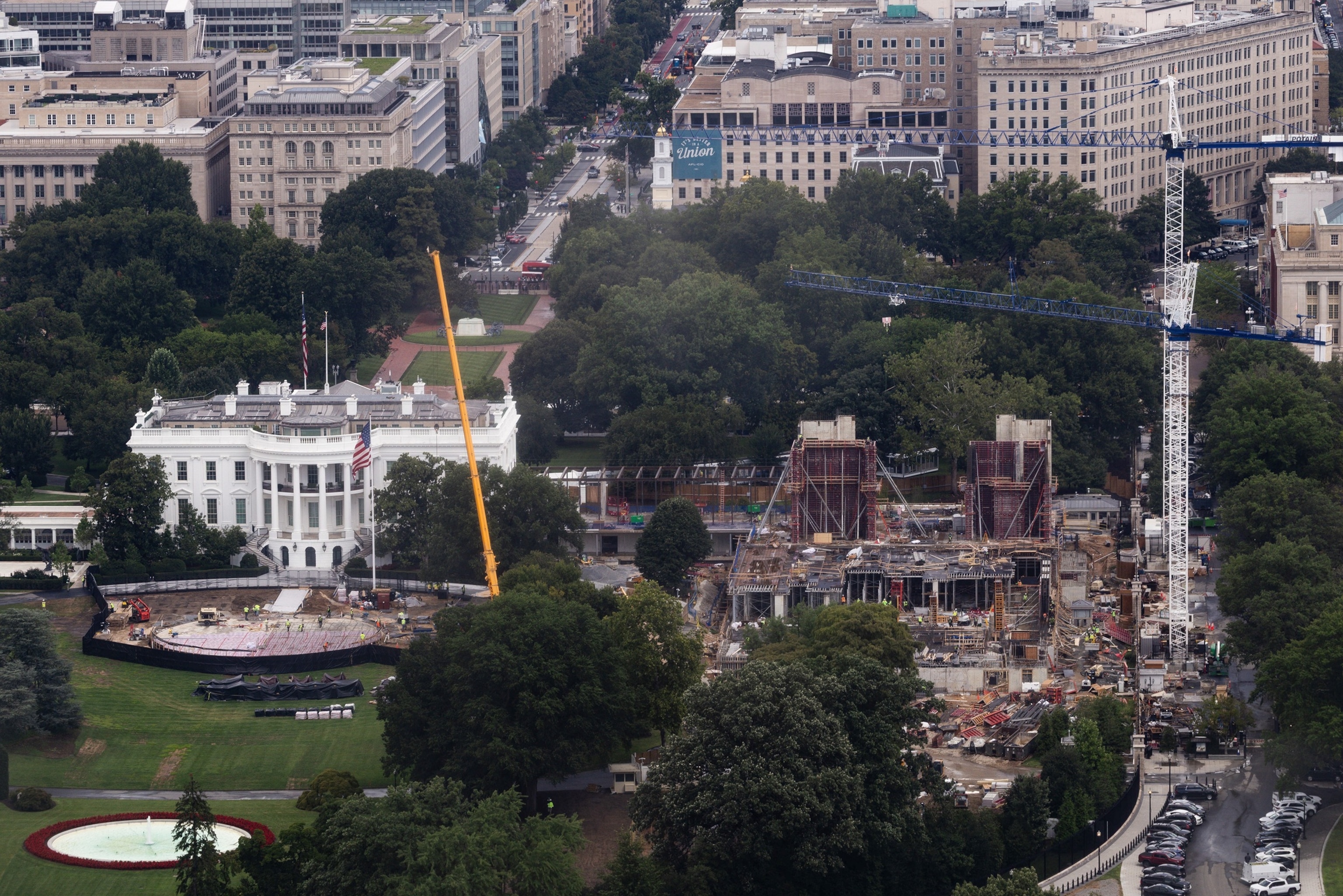 White House Ballroom construction continues Aug. 5, 2026, at the White House in Washington.Tierney L. Cross/AP Photo