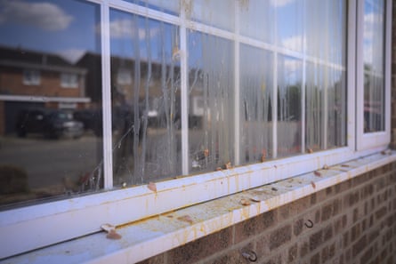 Damage to the homes of people believed to be asylum seekers in Thetford.Photograph: Christian Sinibaldi/The Guardian