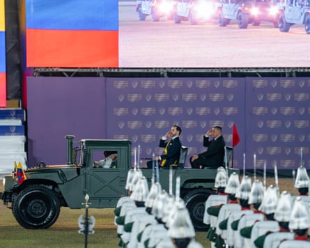 Abelardo de la Espriella (C) salutes during the military recognition ceremony as part of the presidential inauguration day in Cali, Colombia.Photograph: Leonardo Castañeda/Getty Images