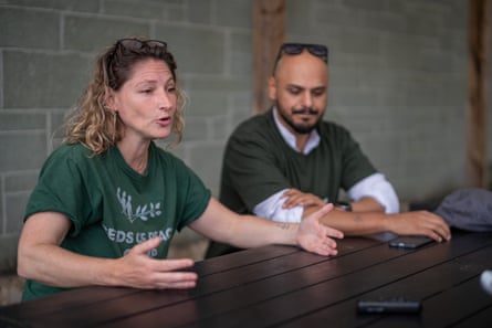 Eva Armour, Seeds of Peace executive director, with global youth programme lead, Qasim Aslam.Photograph: Jim Wileman/The Guardian