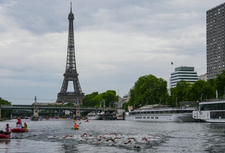 Swimmers compete in the men’s 10km open-water event.Photograph: Dimitar Dilkoff/AFP/Getty Images