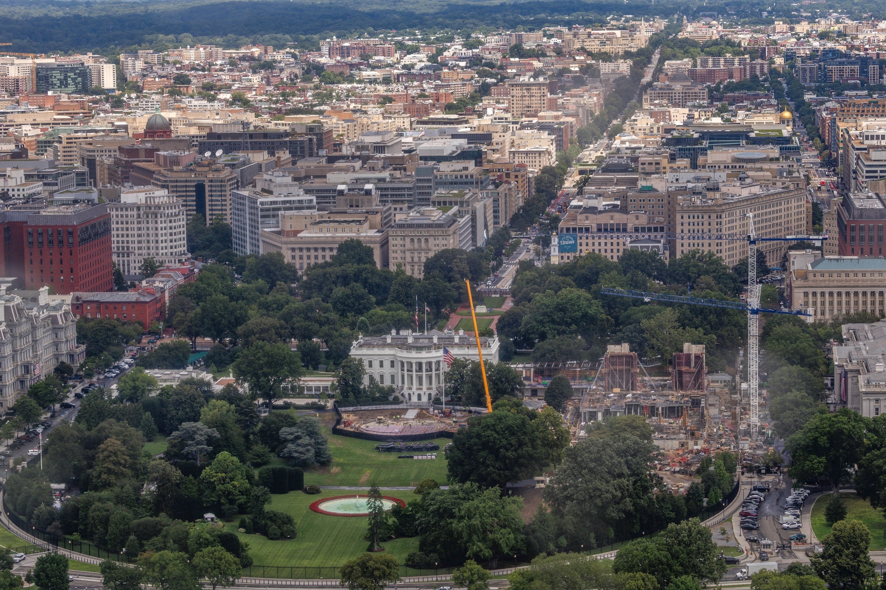 Construction continues on a helipad and the White House Ballroom on the South Lawn of the White House, Wednesday, Aug. 5, 2026, in Washington.Tierney L. Cross/AP Photo