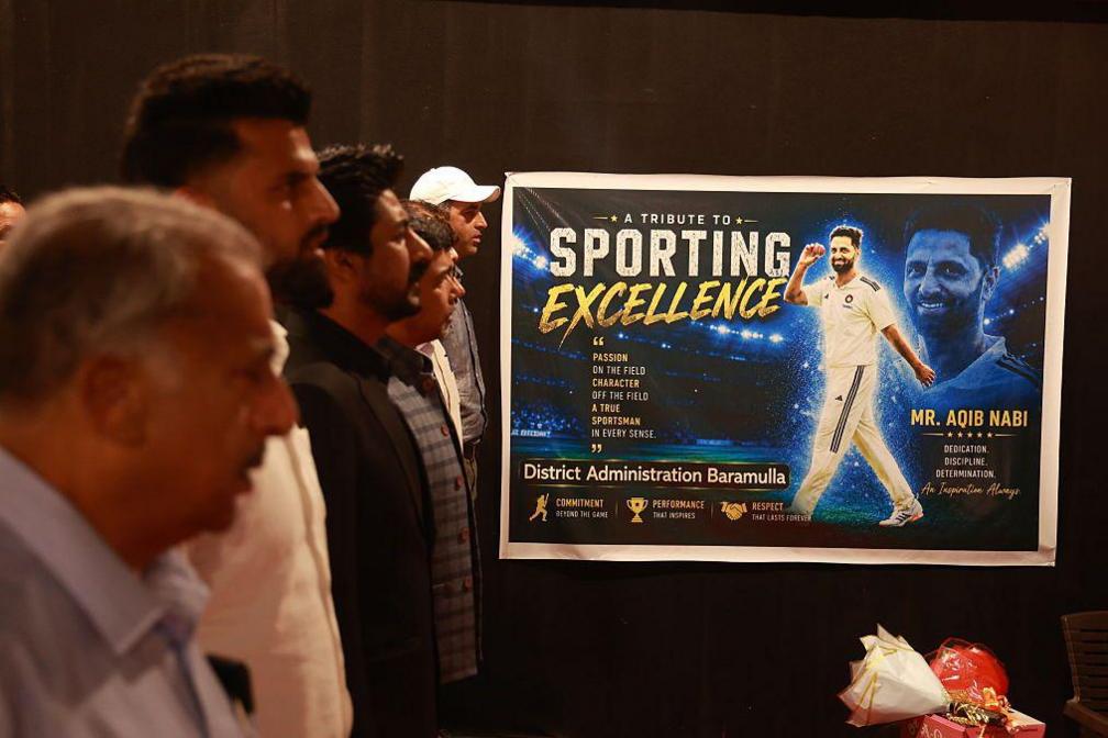 Image caption,A function to fete Auqib in Kashmir - he has become a local celebrity