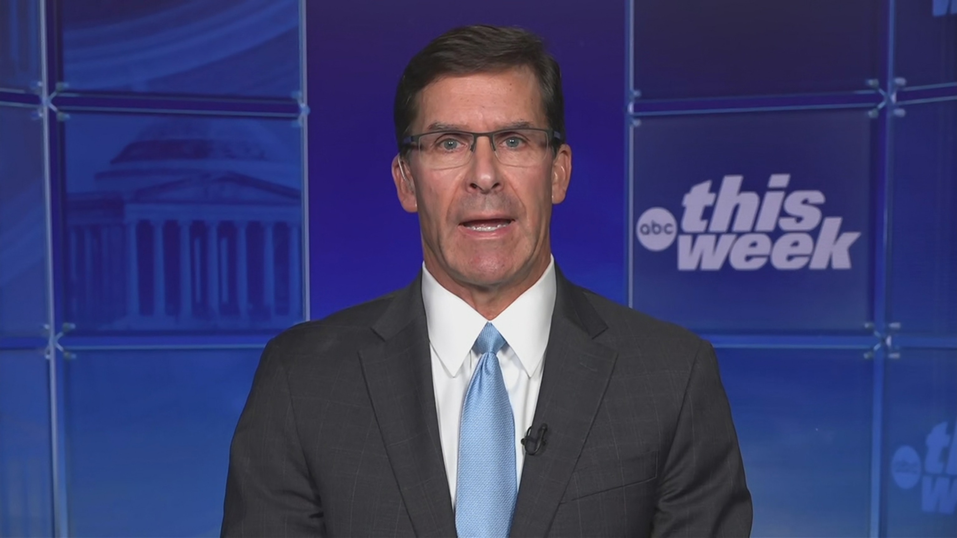 Former Defense Secretary Mark Esper appears on ABC News' "This Week" on Aug. 9, 2026.ABC News