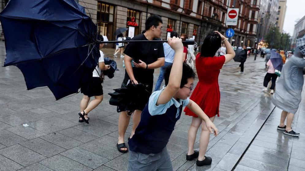 Image caption,Typhoon Dolphin made landfall in eastern China on Sunday evening