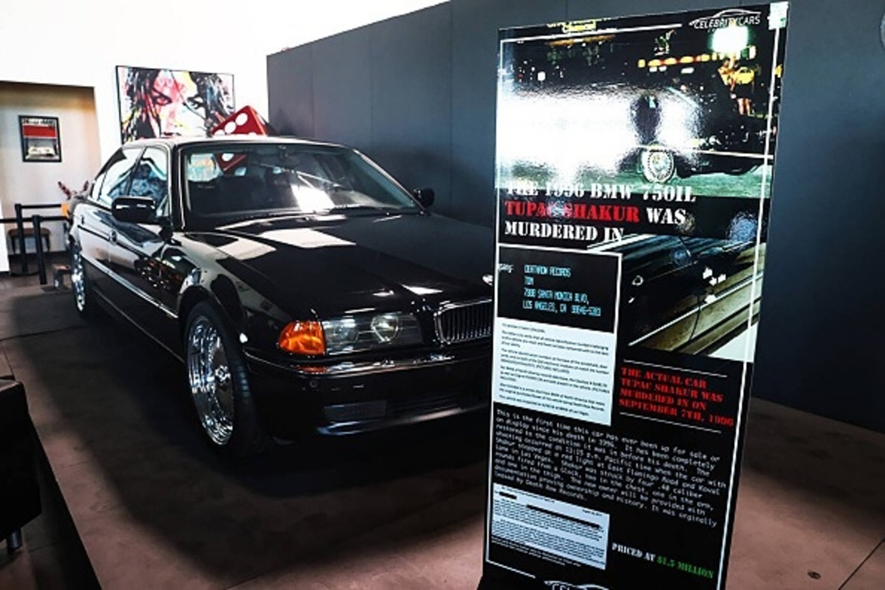 The BMW that Tupac Shakur was riding in when he was fatally shot is for sale at Celebrity Cars in Las Vegas on July 27, 2023. (Rachel Aston/Las Vegas Review-Journal/Tribune News Service via Getty Images)Las Vegas Review-journal/TNS