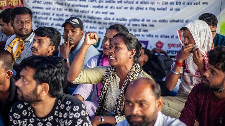 Image caption,Students and job aspirants have been protesting to demand action against alleged examination irregularities in Jharkhand state