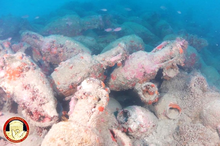 Hundreds of clay jars known as amphorae were discovered inside the shipwreck.Italian Ministry of Culture