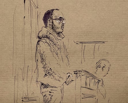A sketch of Daniel Kinahan at the criminal courts of justice in Dublin.Photograph: Mike O’Donnell