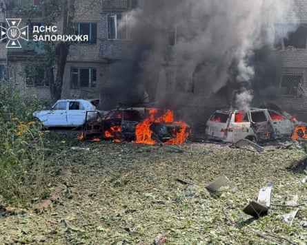 Four people, including a child, were injured in Russian strikes on Zaporizhzhia.Photograph: Anadolu/Getty Images