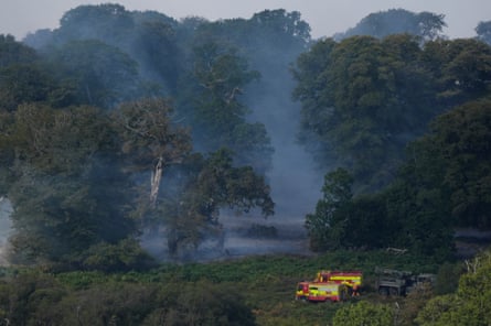 The fire service has warned people living nearby that it may need to lay hoses across their property as it draws water from a nearby lake.Photograph: Andrew Matthews/PA