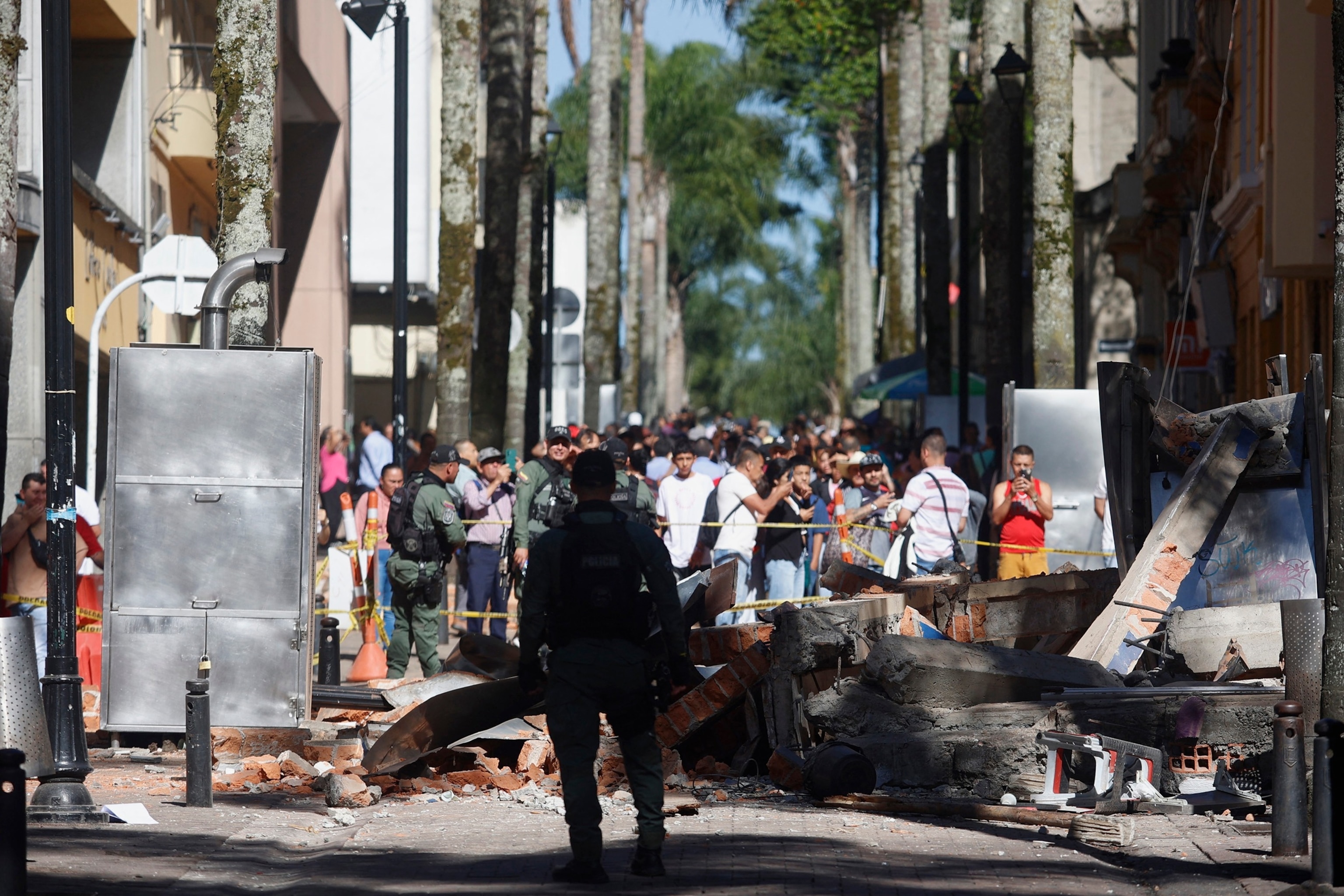 Rubbles on a street are pictured after the earthquake in Manizales, Colombia, Aug. 10, 2026.Jonh Bonilla/AFP via Getty Images