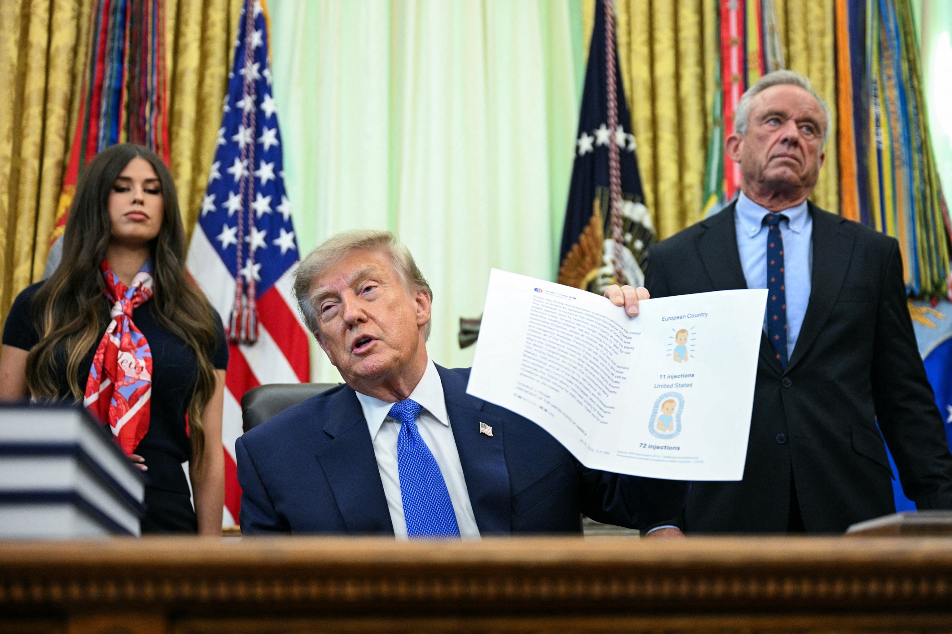 Secretary of Health and Human Services Robert F. Kennedy Jr. looks on as Donald Trump speaks before signing an executive order calling for more research and flexibility on vaccines, in the Oval Office of the White House in Washington, DC, on August 10, 2026.Jim Watson/AFP via Getty Images
