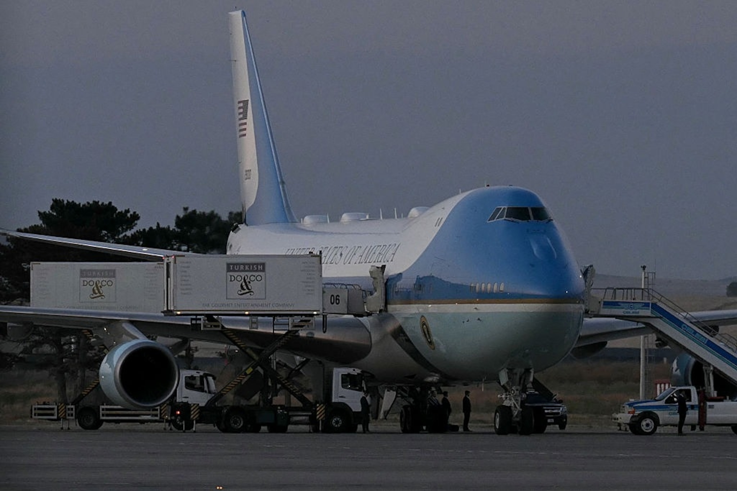CORRECTION / This photograph shows an old VC-25A Air Force One parked on the tarmac prior to departure with US President from Ankara Esenboga Airport in Ankara, Turkey, on July 8, 2026, after attending the NATO Summit. The summit comes at a fraught time for the 77-year-old transatlantic alliance, with the US President demanding members make good on a pledge to ramp up defence spending as Washington takes a step back from Europe. (Photo by SAUL LOEB / AFP via Getty Images)Saul Loeb/AFP via Getty Images