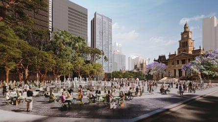 Artist render of the proposed Sydney Town Hall square redevelopment.Illustration: JPW and ASPECT Studios