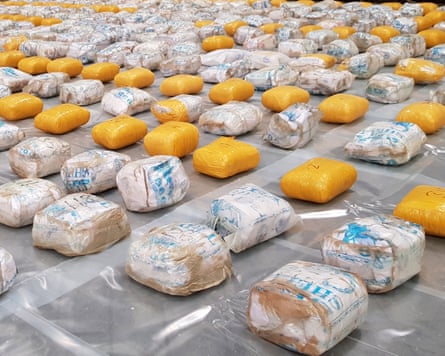 A 2019 seizure of heroin in Felixstowe in the UK. The seizure was made after British intelligence identified a container vessel suspected of carrying a large drugs shipment en route to Antwerp.Photograph: National Crime Agency/EPA