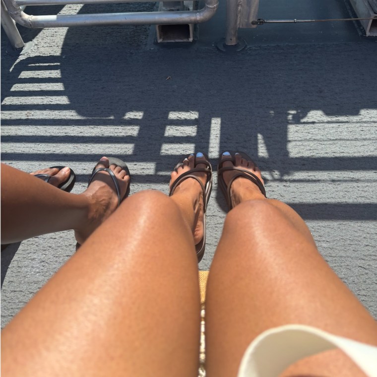 Morris wore her sandals everywhere — from the office to the grocery store, and even on the ferry to the beach.Courtesy: Ashley Morris