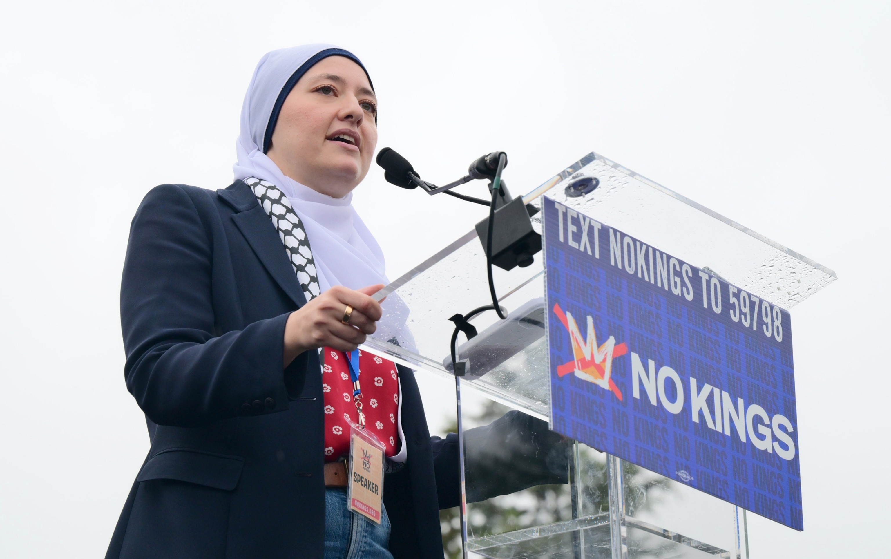 In this June. 14, 2025, file photo Rep. Ruwa Romman attends as people protest in Philadelphia.Lisa Lake/Getty Images for No Kings, FILE