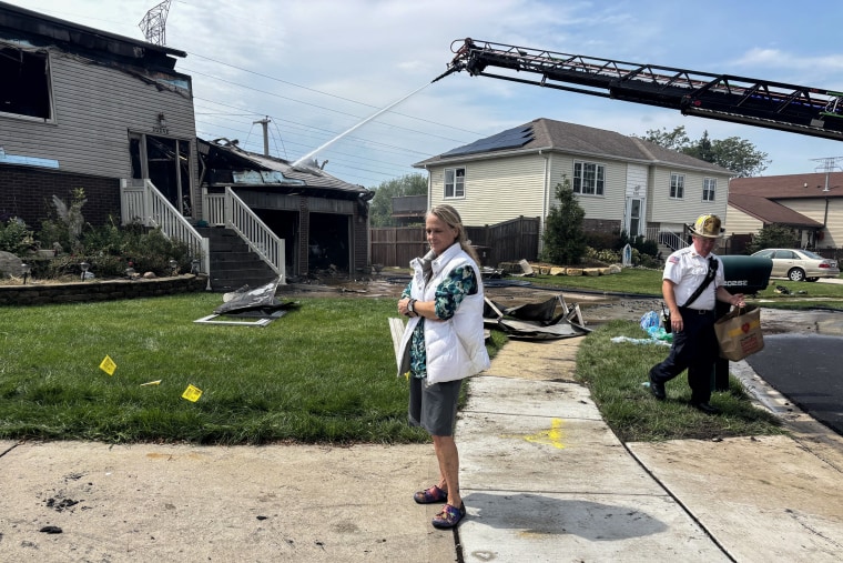 Tammy McKee's house caught fire during the storms in Frankfort, Ill., on Tuesday.Frankfort Fire District