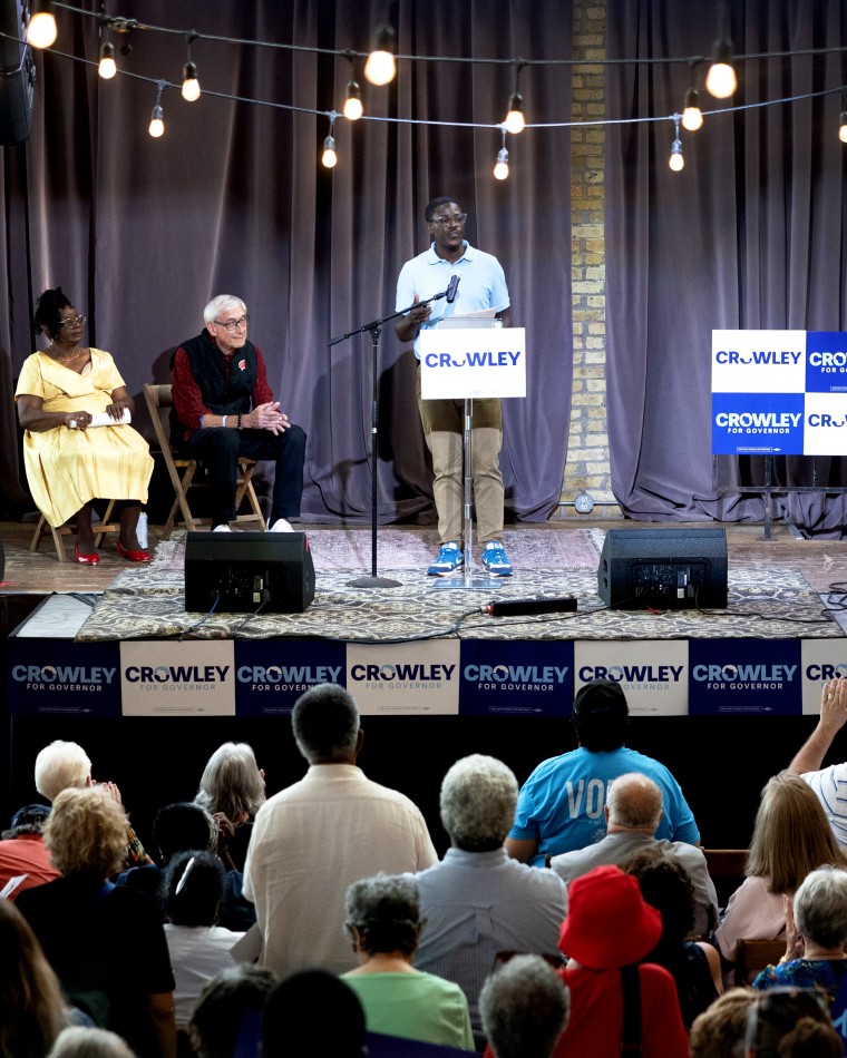 David Crowley at a campaign rally in Milwaukee on Monday.Scott Olson / Getty Images