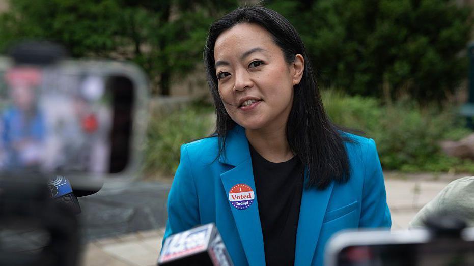 Image caption,Some of Francesca Hong's historical comments had raised questions about whether she could defeat a Republican rival