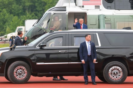 Trump steps off Marine One as he arrives at the 2026 Patriot Games on 11 August 2026 in Geneva, Ohio.Photograph: Anna Moneymaker/Getty Images