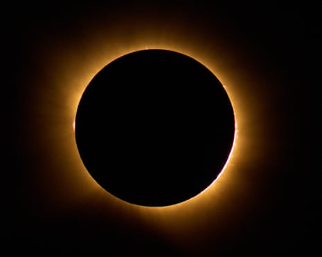 A total solar eclipse is seen from Berlanga de Duero, central Spain.Photograph: Bernat Armangué/AP