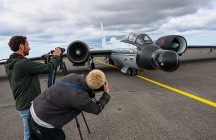 A WB-57 Canberra aircraft is pictured during a media visit ahead of a Nasa-supported missionPhotograph: Denis Balibouse/Reuters