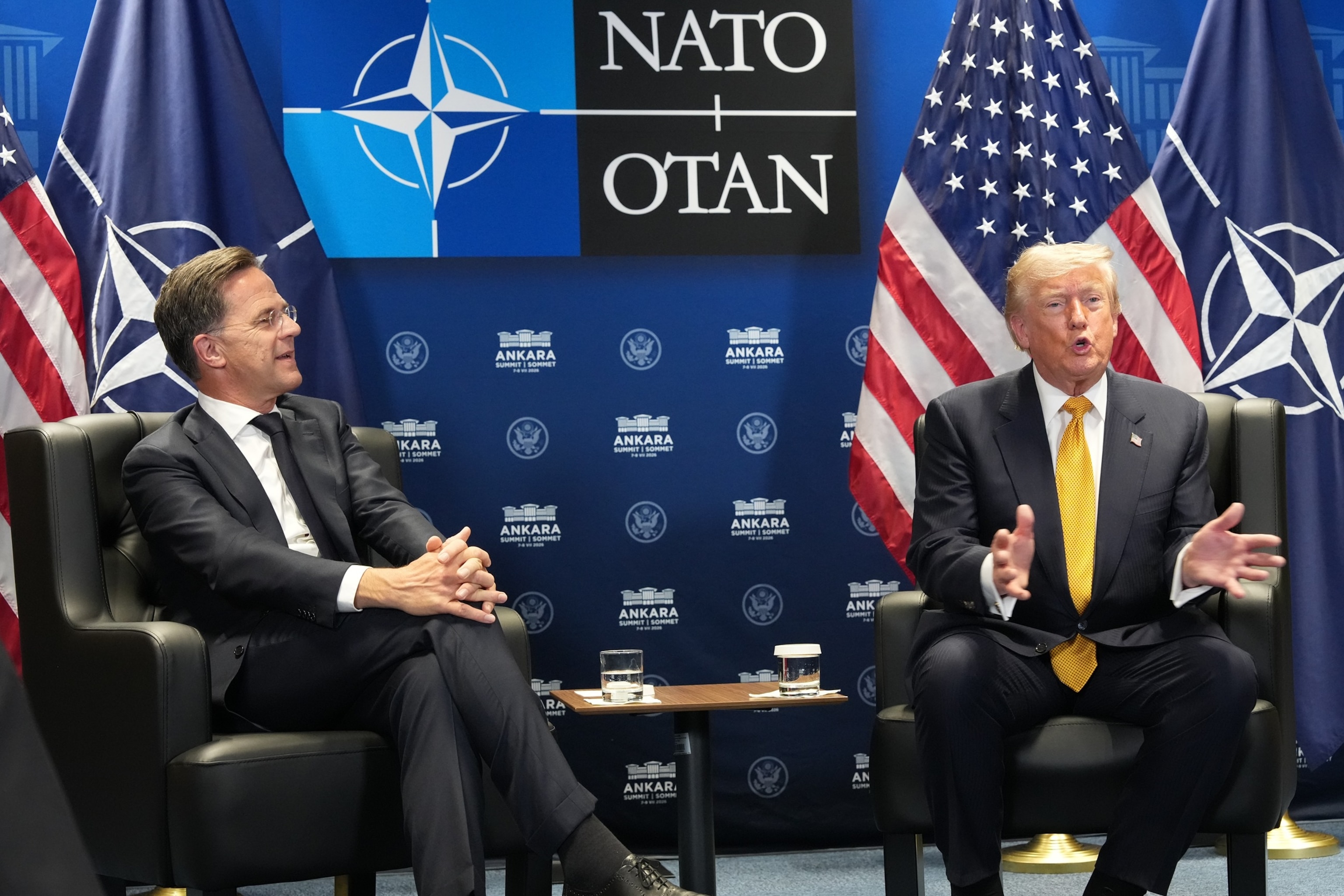 President Donald Trump meets with NATO Secretary General Mark Rutte on the sidelines of NATO meeting at the Bestepe Presidential complex, in Ankara, Turkey, July 8, 2026.Alex Brandon/AP Photo