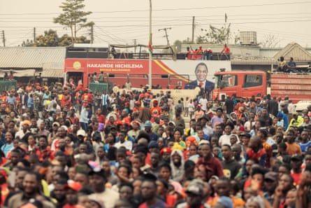 Supporters of Hakainde Hichilema and the United Party for National Development gather at a campaign rally in Lusaka.Photograph: Gianluigi Guercia/AFP/Getty
