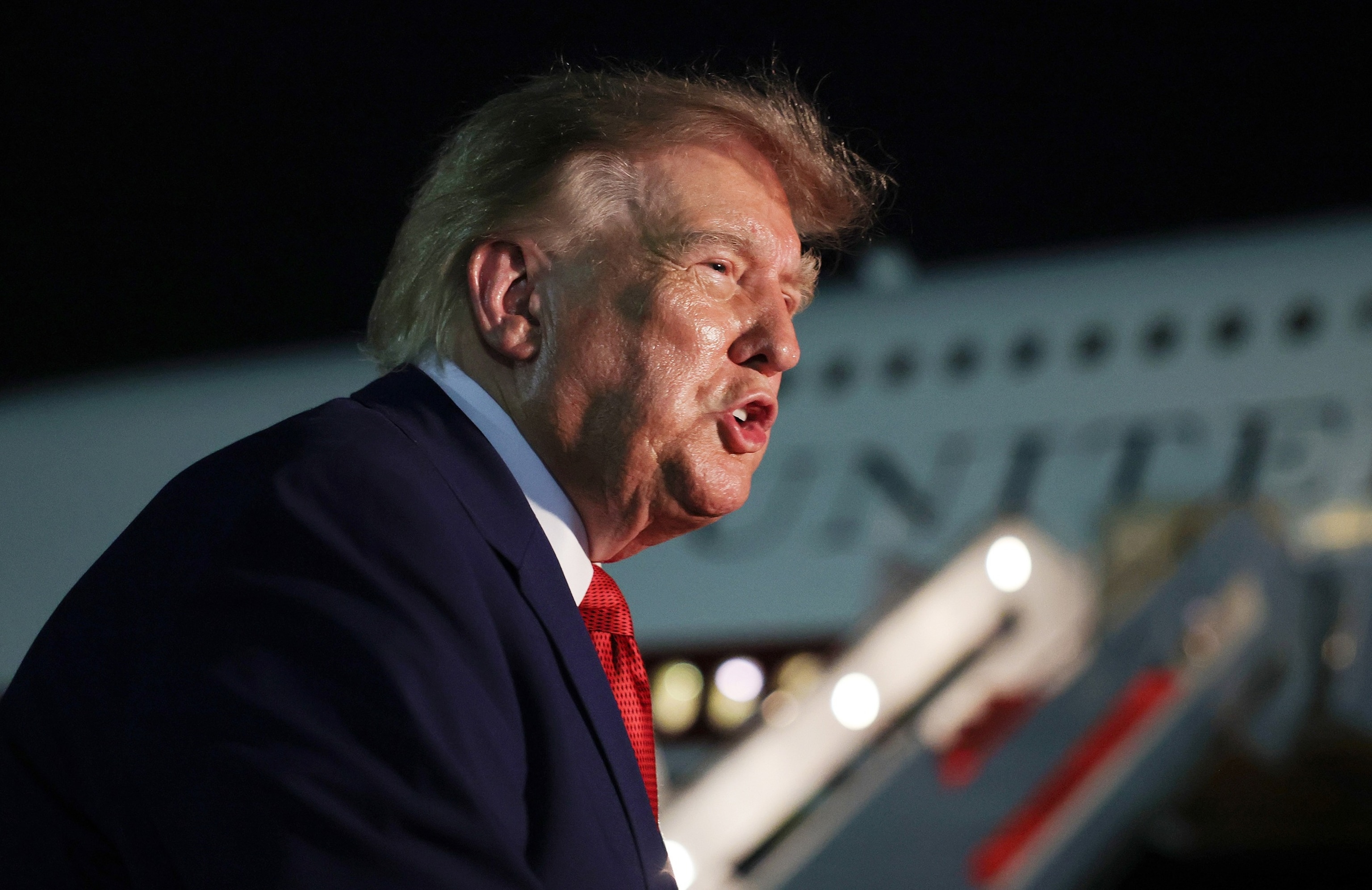 President Donald Trump speaks to members of the media after disembarking Air Force One at Joint Base Andrews, Maryland, August 11, 2026.Anna Moneymaker/Getty Images
