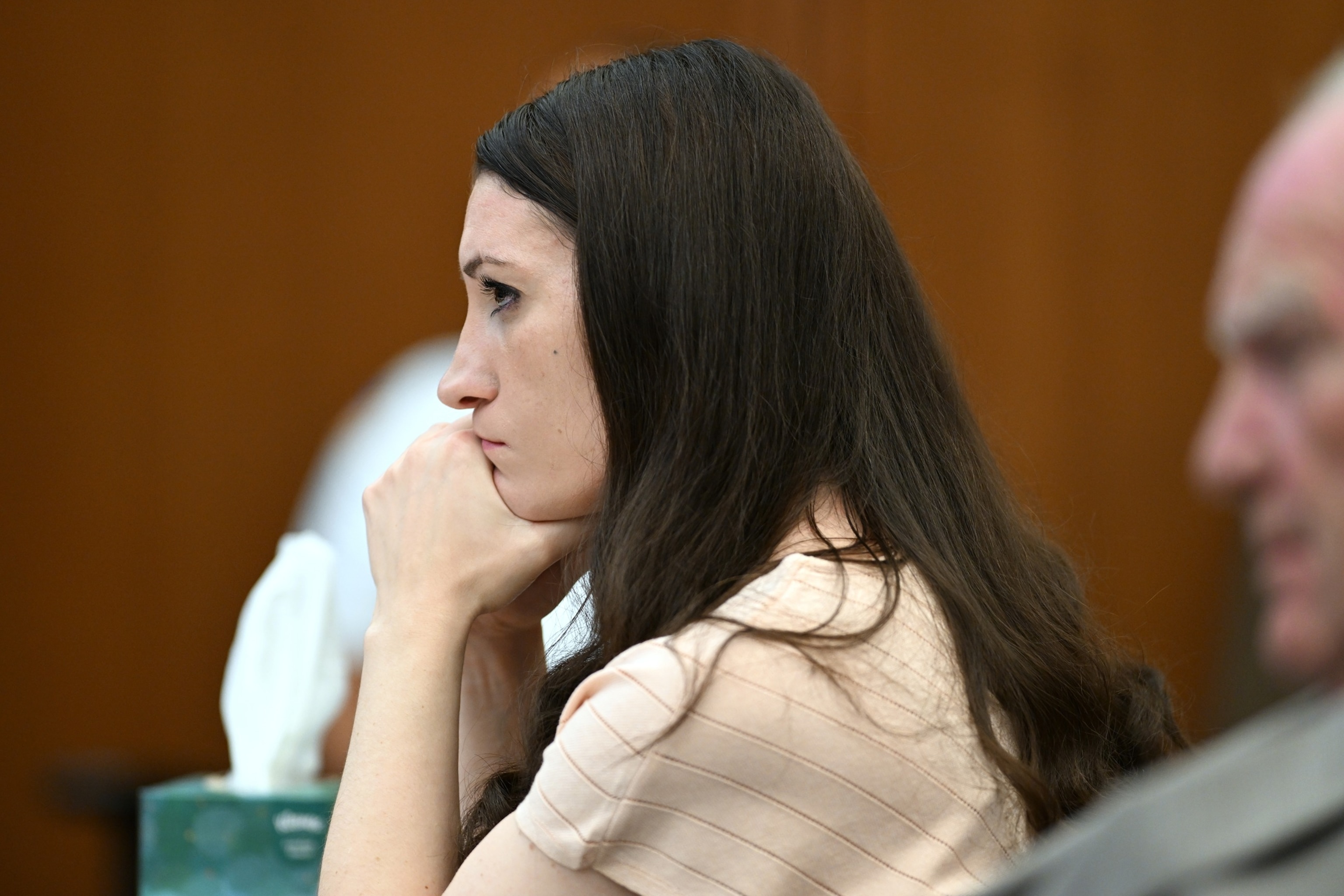 Lindsay Clancy, center, and her lawyer Kevin Reddington, right, listen during testimony during Clancy's murder trial, Aug. 13, 2026., in Plymouth, Mass.Josh Reynolds/Pool via AP