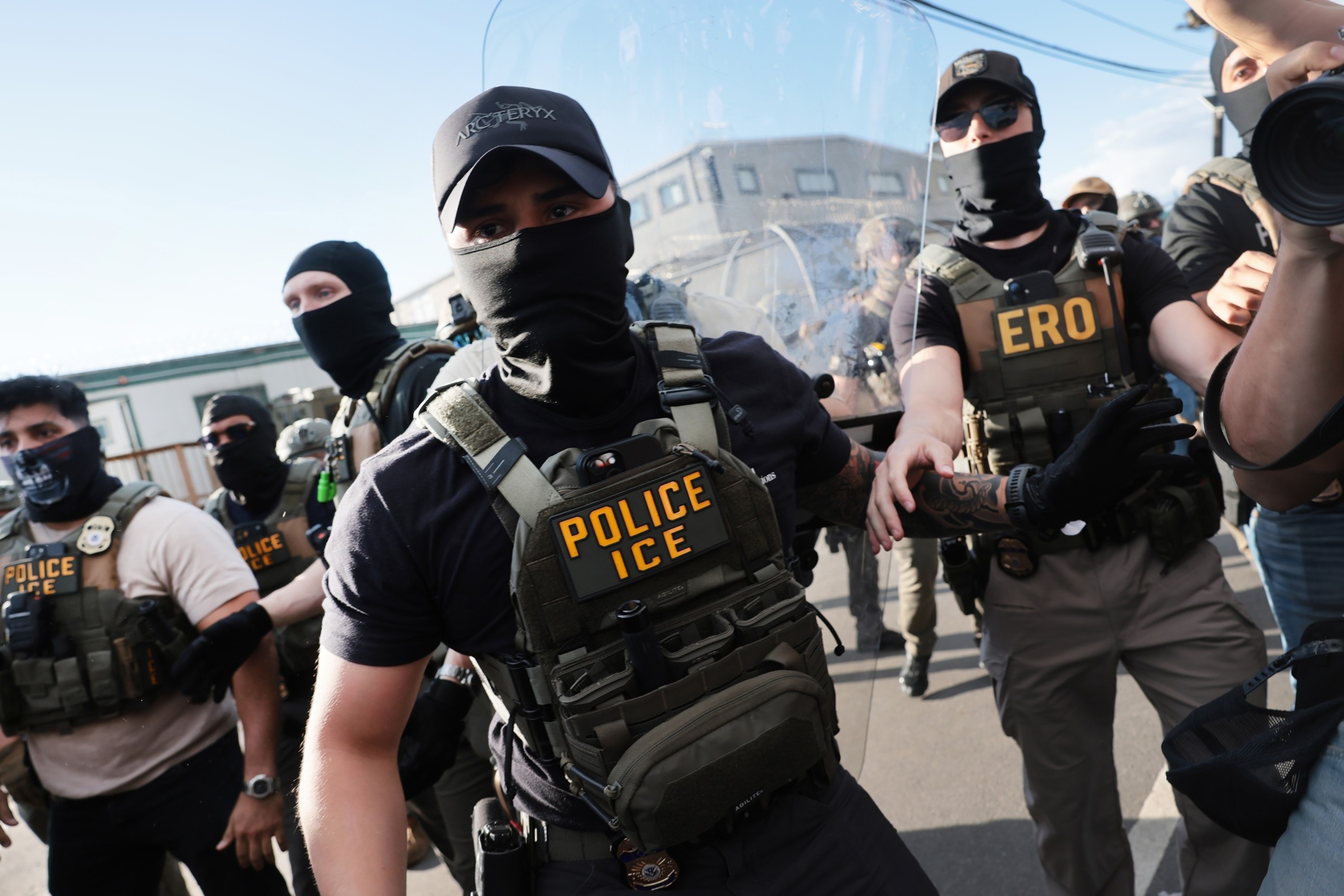 ICE agents clash with protesters outside the federal immigration center at Delaney Hall in Newark, where ICE is housing detained immigrants on May 28, 2026 in Newark, New Jersey.Spencer Platt/Getty Images