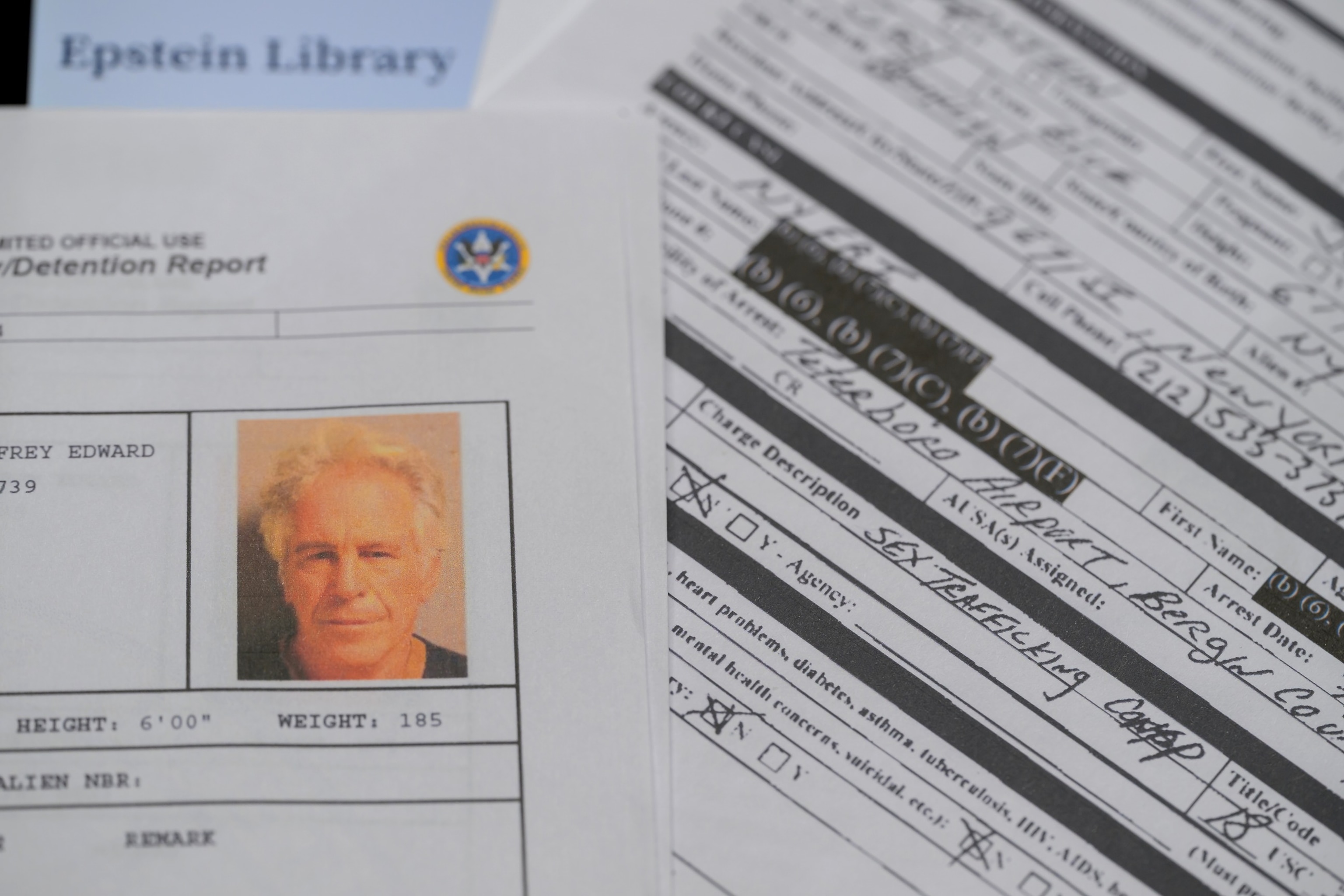 Printed copies of documents released by the U.S. Justice Department in connection with Jeffrey Epstein.Jonathan Raa/NurPhoto via Getty Images