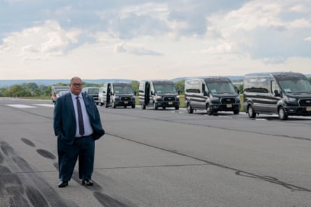 Steven Cheung at the Lehigh Valley international airport in Allentown, Pennsylvania.Photograph: Anna Moneymaker/Getty Images