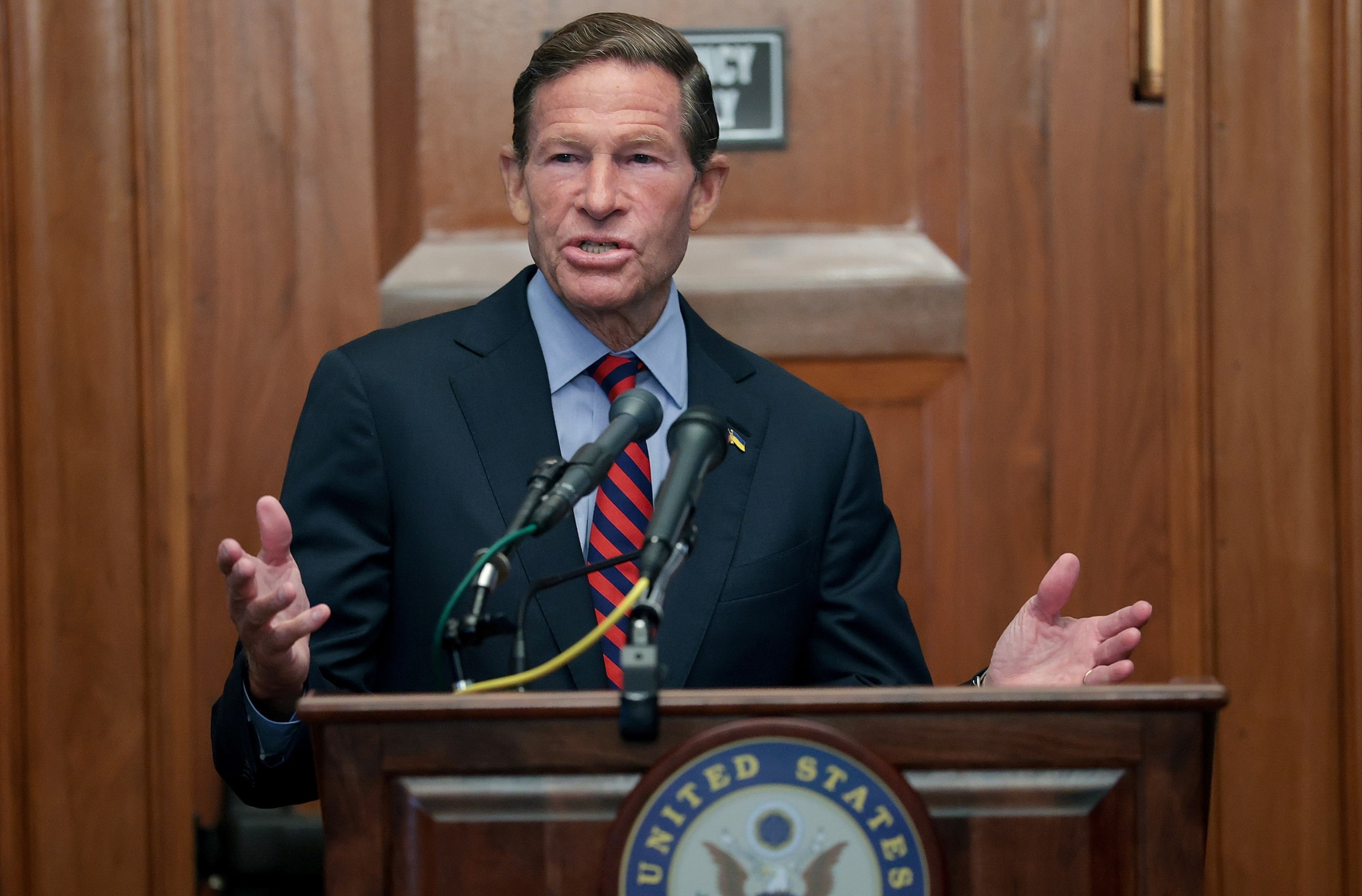 Sen. Richard Blumenthal speaks during a news conference, August 5, 2026 in Washington.Anna Moneymaker/Getty Images