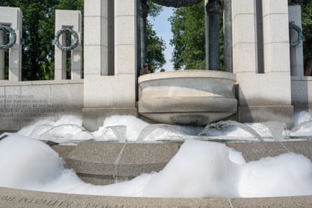 Bubble soap on the second world war memorial in Washington DC on Thursday.Photograph: Andrew Leyden/NurPhoto/Shutterstock