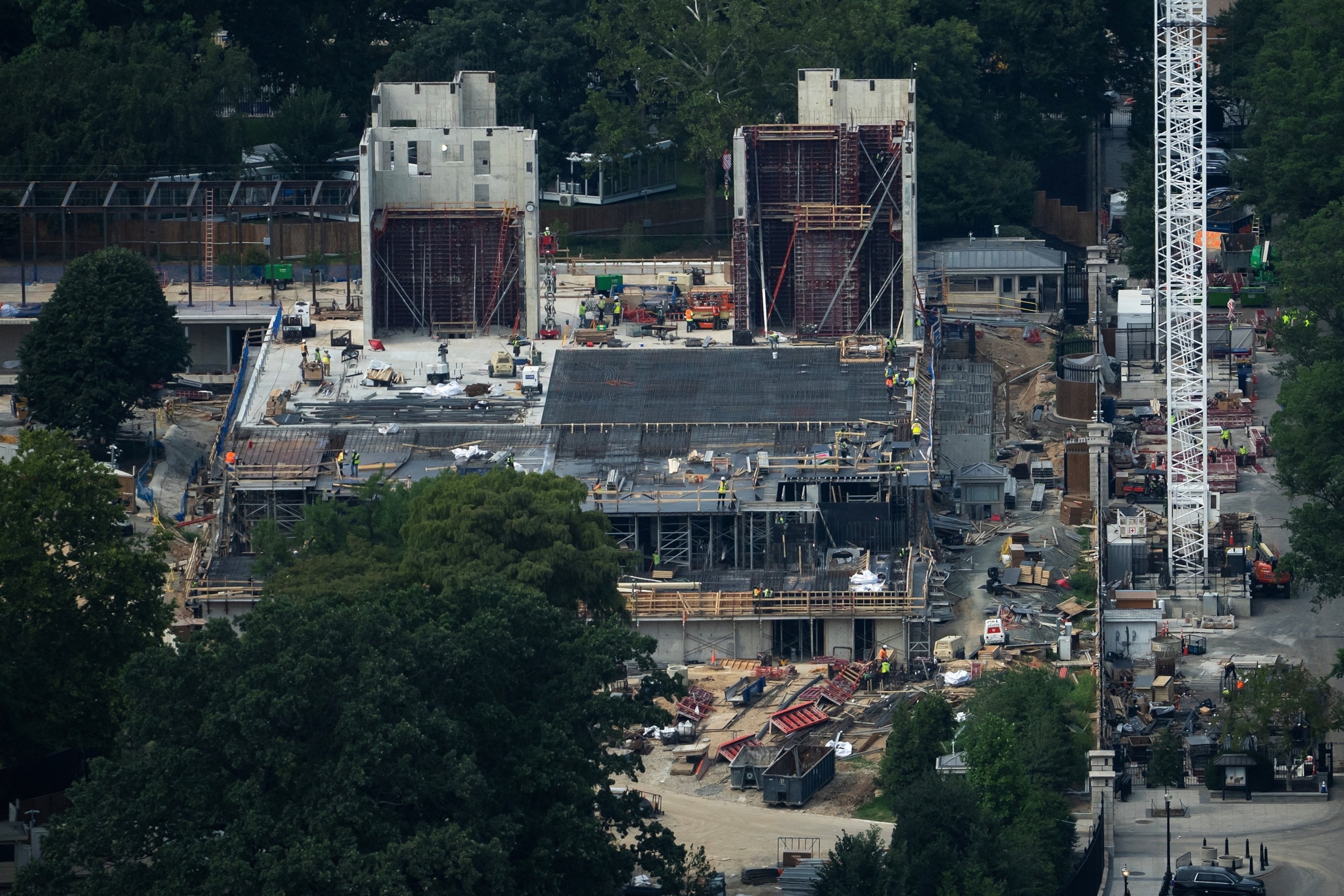 Construction of a helipad and ballroom at the White House, as seen from a window at the Washington Monument, in Washington, August 13, 2026.Nathan Howard/Reuters