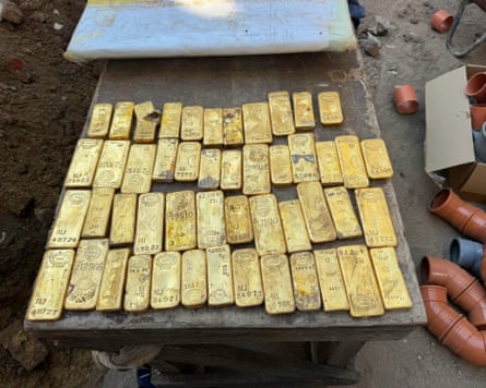 The hoard was stashed in a bag in a bricked-in cellar wall beneath the grand villa.Photograph: Facebook/Dendermonde Local Police