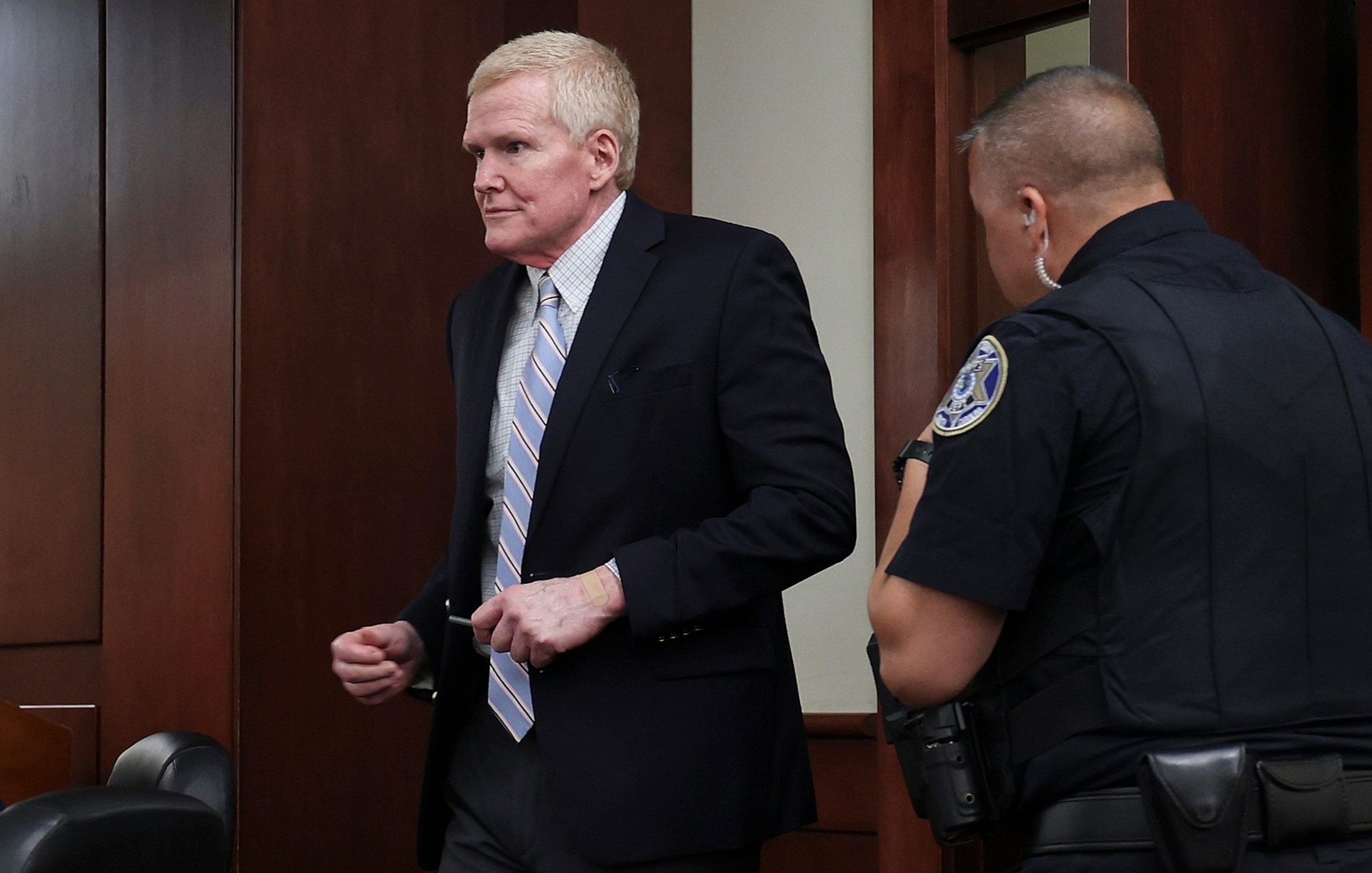 Alex Murdaugh enters the courtroom for a hearing, Aug. 14, 2026, at the Marc H. Westbrook Judicial Center in Lexington, S.C.Tracy Glantz/Pool via AP