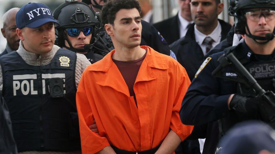 Image caption,Luigi mangione after his arrest in 2024