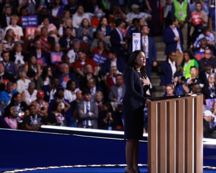 Ocasio-Cortez speaks during the Democratic national convention in August 2024.Photograph: Joe Raedle/Getty Images