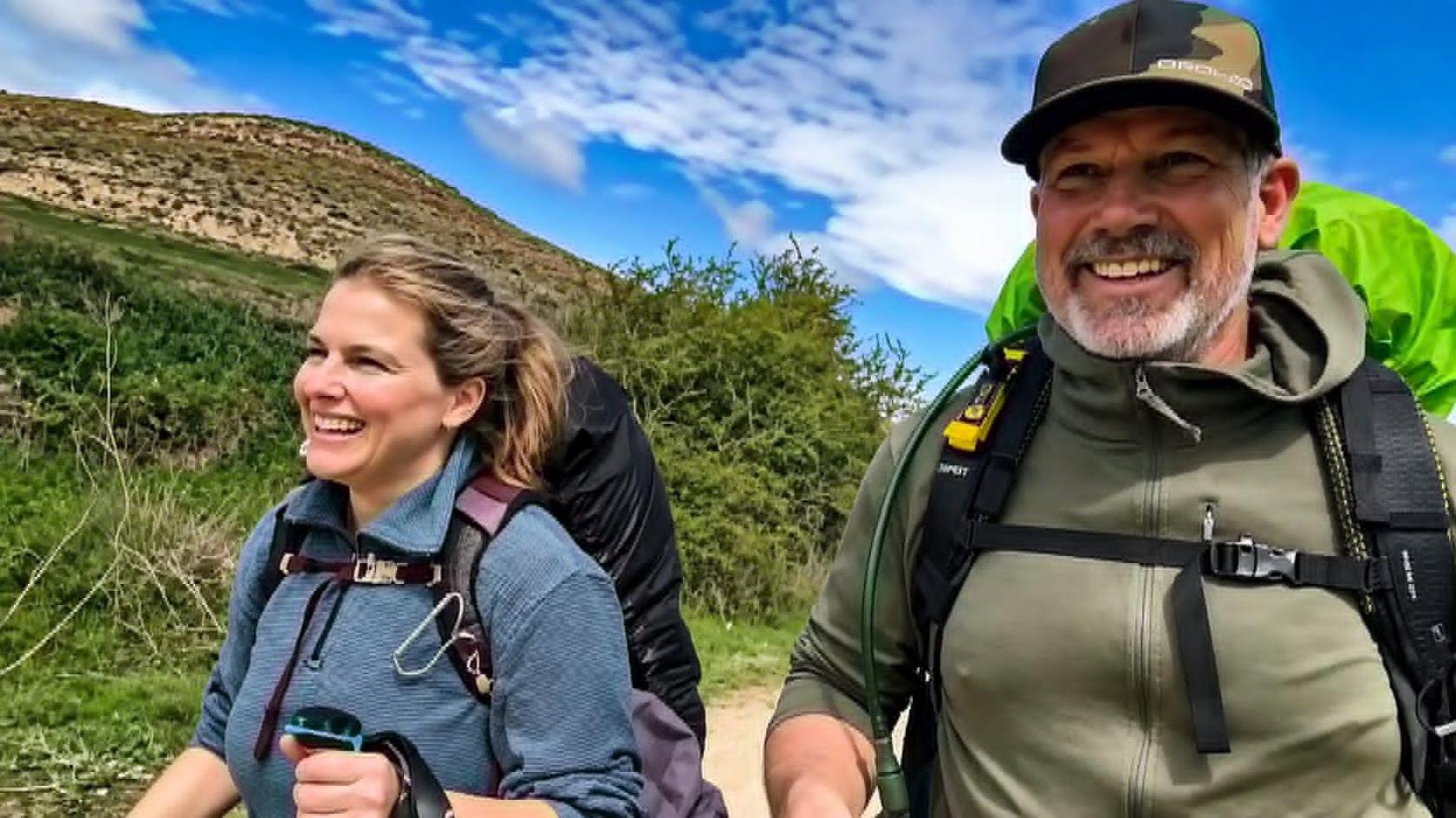 Image caption,Christie Mitchell (left) with her partner Steve, who hiked the Camino Francés route with her earlier this year