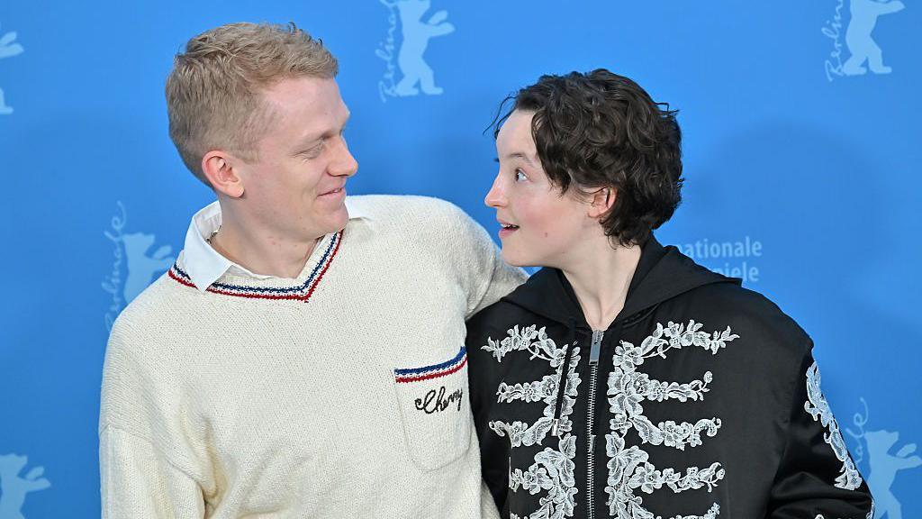 Image caption,Sunny Dancer is Jaques' second feature film - he is pictured alongside Ramsey at the premiere in Berlin in February 2026