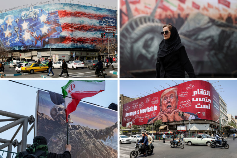 Since the beginning of the year, visual representation of death and destruction aimed at the U.S. has increased dramatically in Tehran.NBC News; Reuters; AP; NurPhoto via Getty