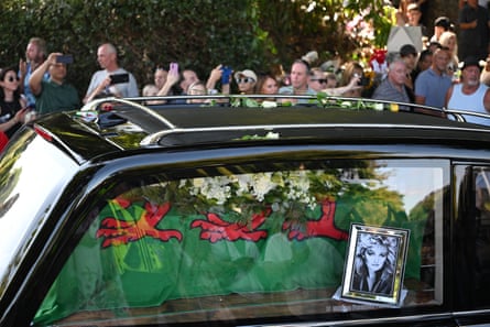A Welsh flag draped over the coffin of Bonnie Tyler.Photograph: Matthew Horwood/Getty Images