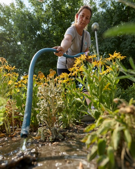 Géza Orsós Renáta is helping to water public green spaces drying out in the heat