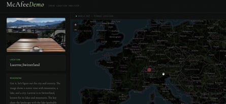 Image showing how AI identifies the location where holiday pictures were taken.Photograph: McAfee Labs